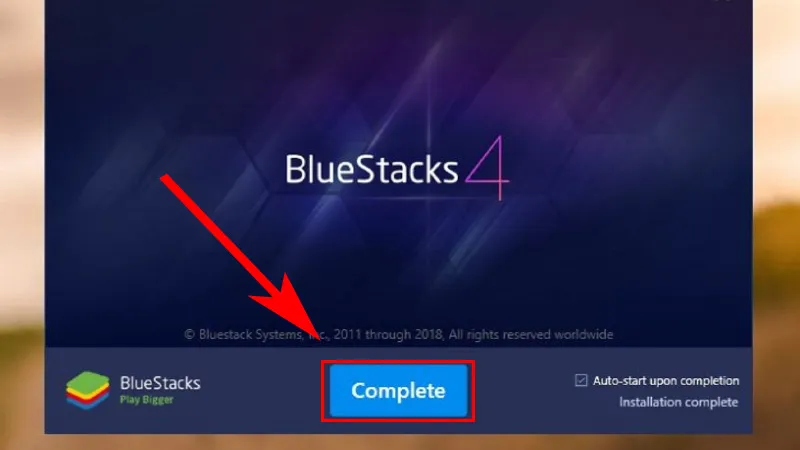 Màn hình hoàn thành cài đặt giả lập BlueStacks để sử dụng CH Play trên máy tính