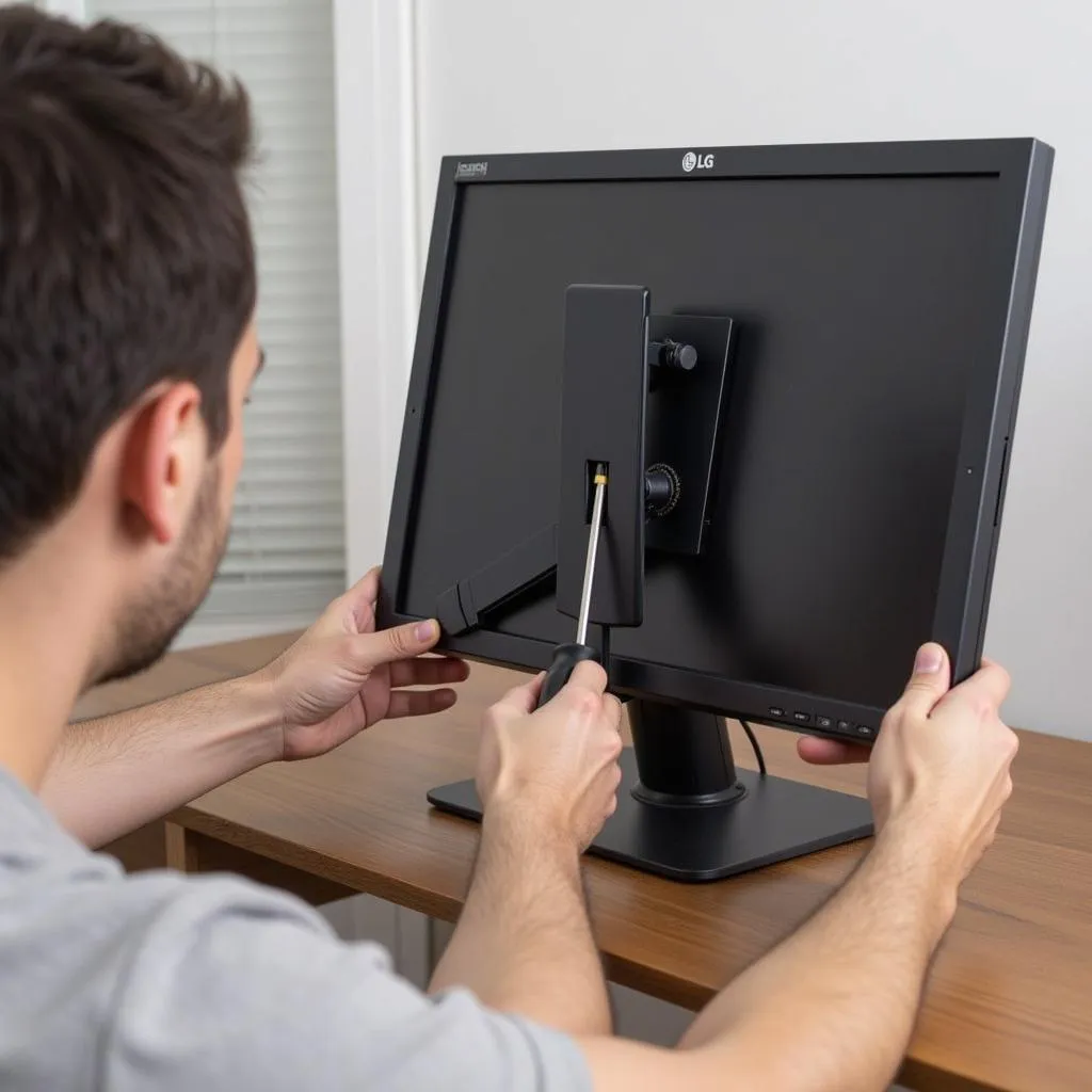 Hình ảnh minh họa các bước tháo rời chân đế khỏi màn hình LG