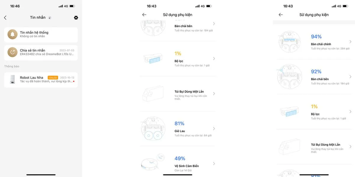 Theo dõi và thay thế phụ kiện máy hút bụi thông minh định kỳ để duy trì hiệu suất