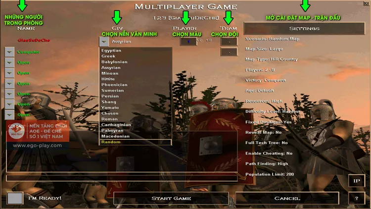 Giao Diện Phòng Chờ Và Lựa Chọn Quân Để Chơi Đế Chế Nhiều Người