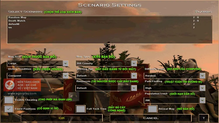 Màn Hình Cài Đặt Kịch Bản Chơi (Scenario Setting) Trong Age Of Empires