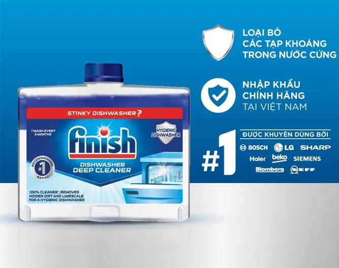 Thương hiệu Finish cung cấp dung dịch vệ sinh máy rửa bát được tin dùng rộng rãi.
