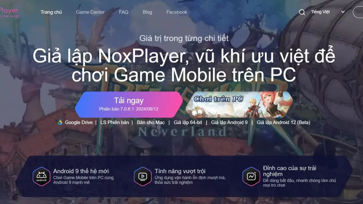 Tải xuống phần mềm giả lập NoxPlayer để chuẩn bị cách tải TikTok trên máy tính và mở ứng dụng Android