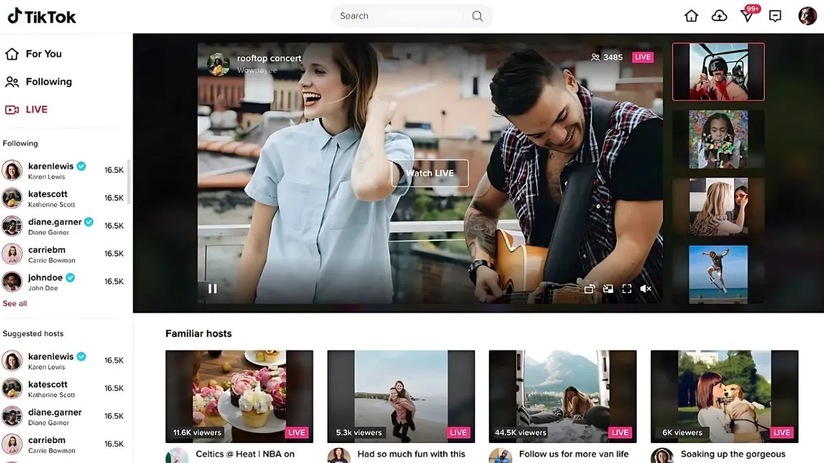 Giao diện ứng dụng TikTok sau khi đã tải TikTok trên máy tính và mở thành công