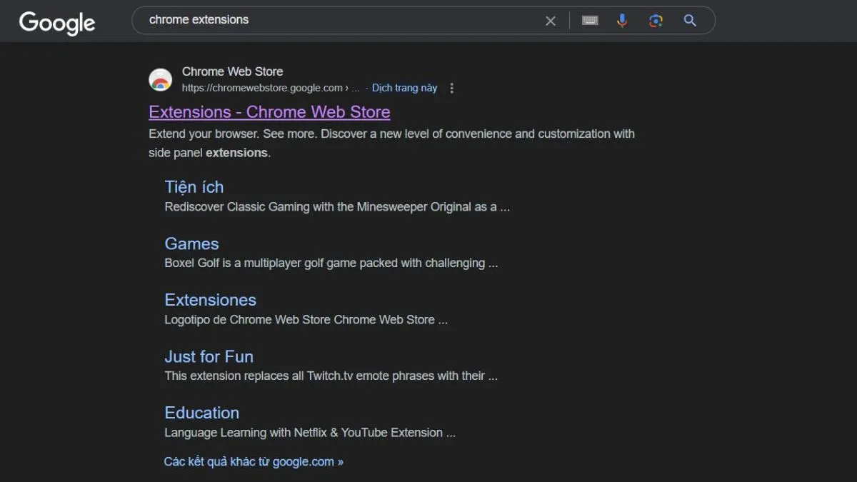 Truy cập mục Tiện ích mở rộng của Google Chrome để tìm cách tải TikTok trên máy tính và mở