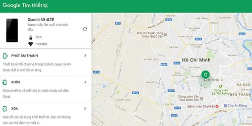 Giao diện Google Find My Device hiển thị các tùy chọn quản lý thiết bị, liên quan đến việc bảo mật và khôi phục BlackBerry Passport bị khóa máy bằng máy tính.