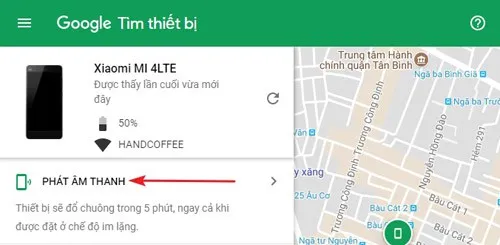 Nút &quot;Phát Âm Thanh&quot; trên giao diện tìm kiếm thiết bị, một chức năng hữu ích trong việc xác định vị trí để khắc phục tình trạng BlackBerry Passport bị khóa.