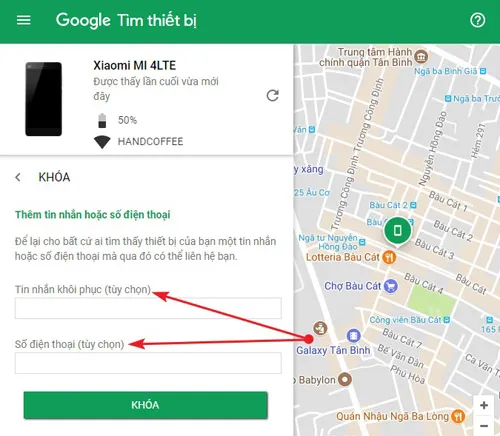 Cửa sổ yêu cầu nhập mật khẩu mới và thông tin khôi phục, tính năng cần thiết để bảo mật và mở khóa BlackBerry Passport từ xa bằng máy tính.