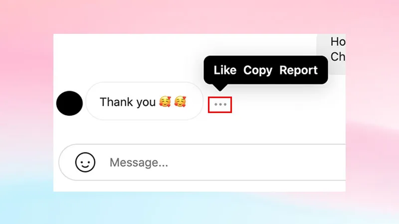 Giao diện trò chuyện Direct Message trên Instagram web, thể hiện cách gửi và tương tác tin nhắn