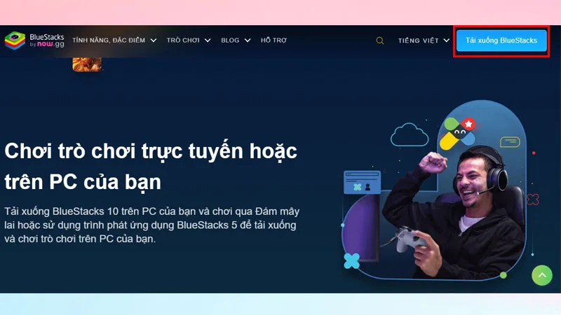 Trang tải BlueStacks, một phần mềm giả lập Android