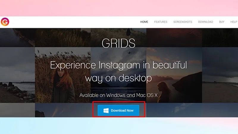 Trang web chính thức của Grids, một ứng dụng Instagram cho máy tính