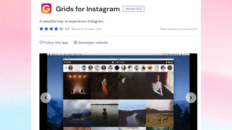 Giao diện đăng nhập tài khoản Instagram thông qua ứng dụng Grids