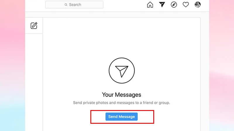 Trang giao diện Direct Message trên Instagram web, hiển thị các cuộc trò chuyện