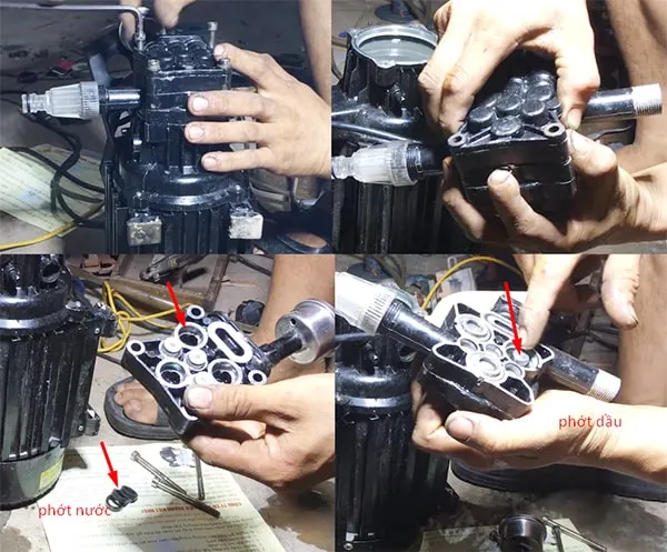 Thao tác tháo vỏ máy rửa xe gia đình an toàn để thay thế phớt