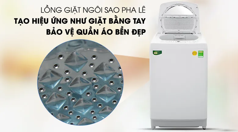 Lồng giặt dạng ngôi sao pha lê trên máy giặt Toshiba 9kg AW-G1000GV WG