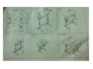 Bản vẽ kỹ thuật chi tiết hướng dẫn các bước lắp đặt bàn học tự lắp
