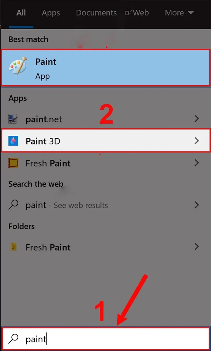 Tìm và mở phần mềm vẽ Paint qua thanh tìm kiếm trên Windows