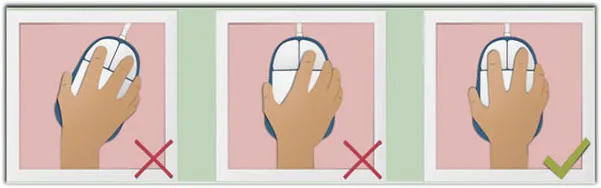 Tư thế cầm chuột máy tính chuẩn công thái học, đảm bảo cổ tay thẳng hàng với cánh tay để tránh căng thẳng.