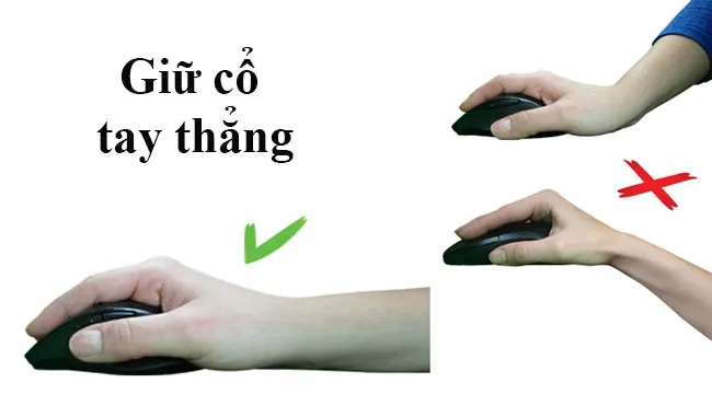 Minh họa chi tiết cách đặt các ngón tay và lòng bàn tay lên chuột máy tính để có sự kiểm soát tối ưu.