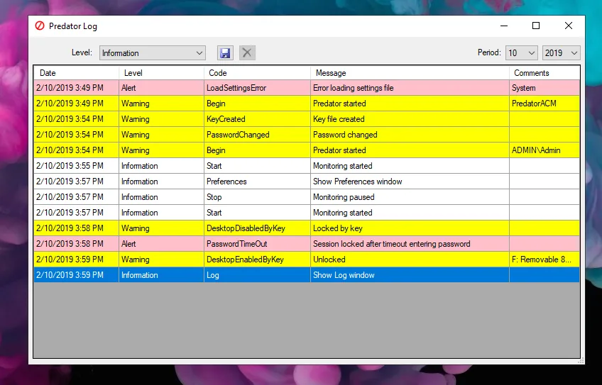 Giao diện ứng dụng Predator hiển thị trạng thái đã khóa hoặc sẵn sàng cho cách mở khóa USB trên máy tính.