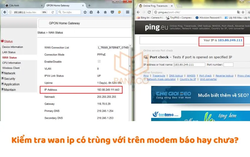 Kiểm tra địa chỉ IP WAN trên ping.eu