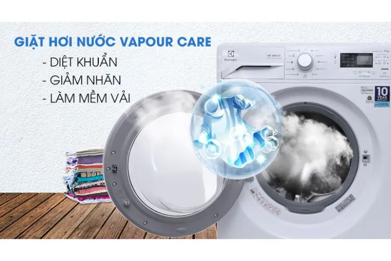 Kích hoạt chế độ giặt hơi nước Vapour Care của máy giặt Electrolux EWF12942 để làm sạch sâu