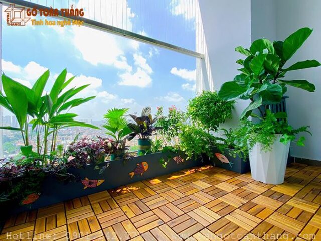 Sàn gỗ tự nhiên tự lắp ráp ngoài trời trang trí ban công căn hộ