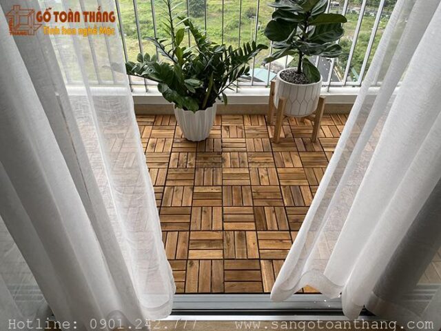 Sàn gỗ tự nhiên tự lắp ráp ngoài trời trang trí ban công homestay ấn tượng