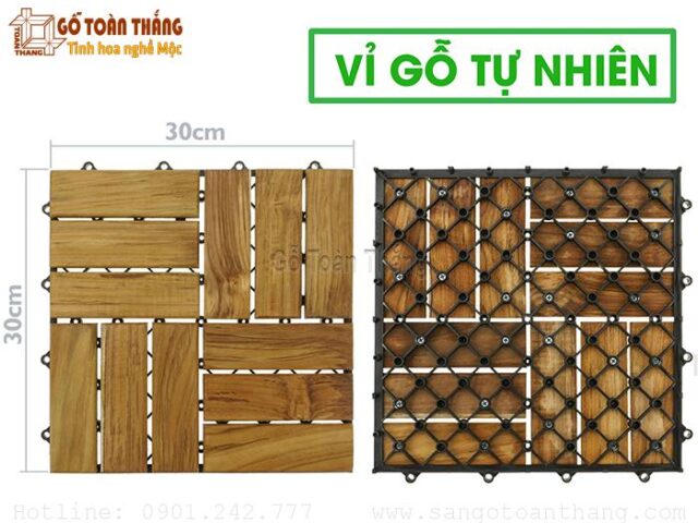 Chi tiết cấu tạo hai mặt của tấm sàn gỗ tự nhiên tự lắp ráp ngoài trời