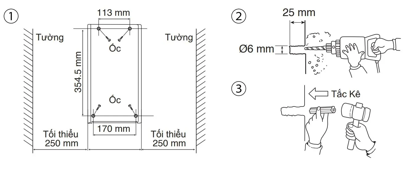 Quy trình cố định thân máy nước nóng Panasonic lên tường bằng vít