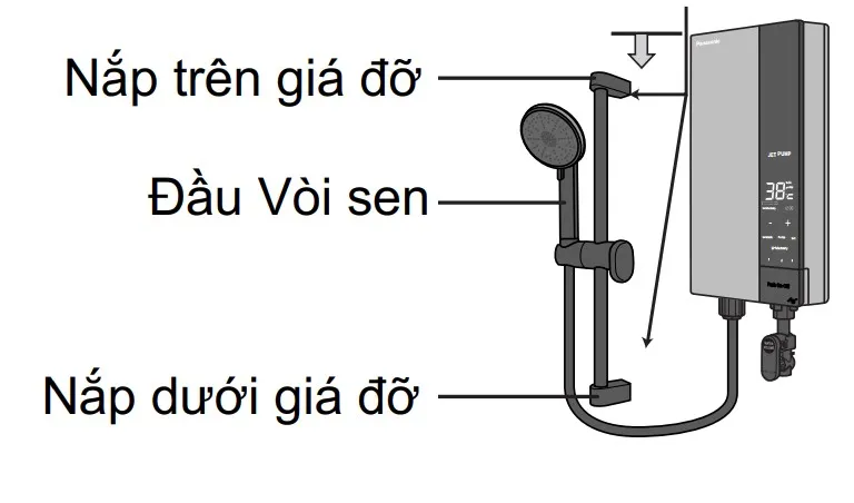Lắp đặt vòi sen và giá đỡ đúng cách sau khi hoàn thành lắp máy nước nóng Panasonic