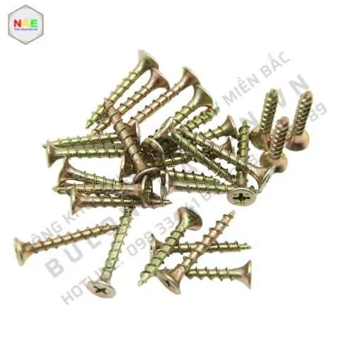 Vít bắt gỗ màu vàng với lớp mạ kẽm cầu vồng, tăng cường khả năng chống gỉ sét và tính thẩm mỹ.