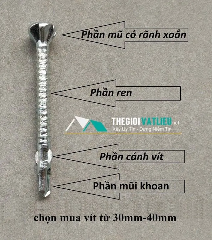 Cấu tạo bên ngoài của vít bắn tấm sàn vách Cemboard chuyên dụng