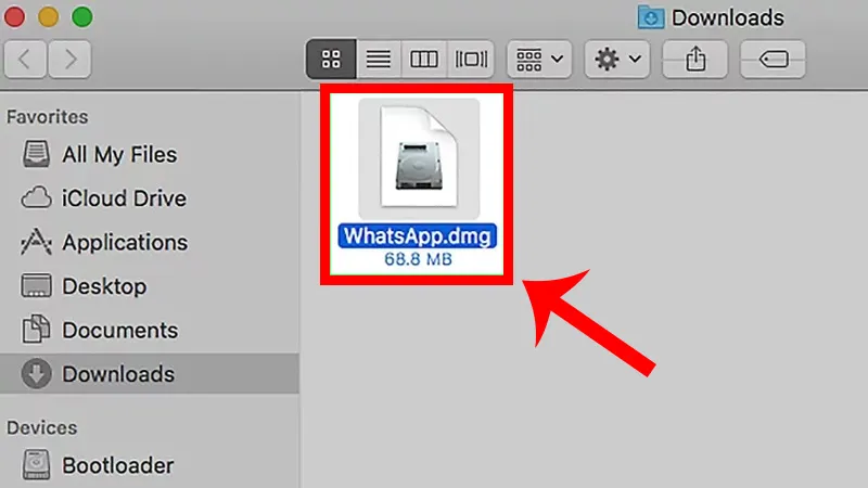 Cửa sổ Finder hiển thị tệp cài đặt WhatsApp đã được giải nén trên macOS