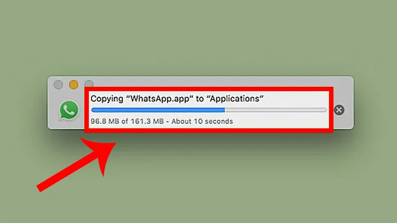 Thao tác kéo biểu tượng WhatsApp vào thư mục Applications trên macOS