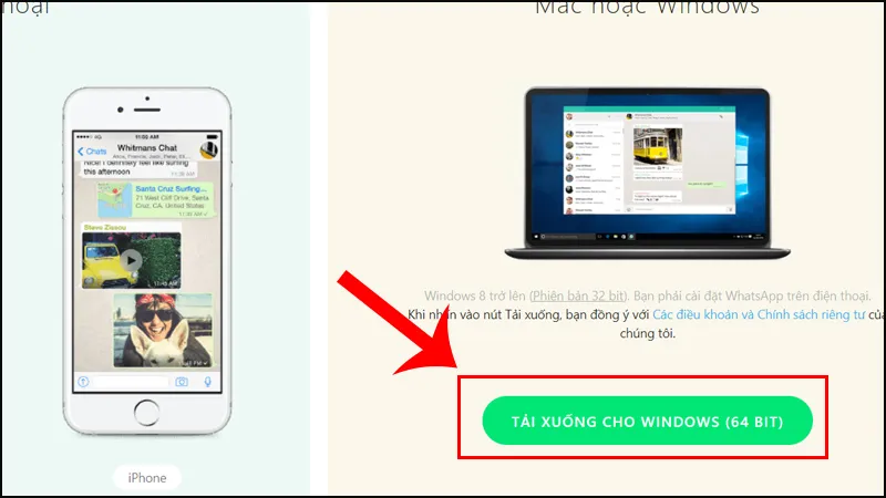 Giao diện tải xuống ứng dụng WhatsApp dành cho hệ điều hành Windows