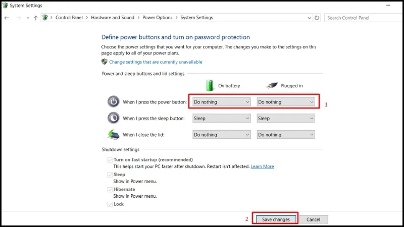 Tùy chỉnh chức năng nút nguồn thành &quot;Do nothing&quot; khi nhấn để tránh tắt máy