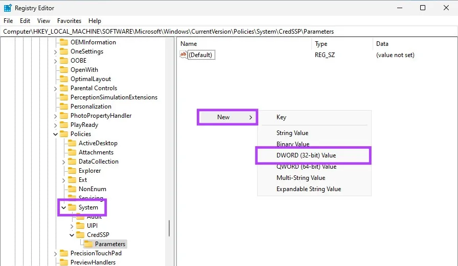 Tạo giá trị DWORD mới trong Registry Editor