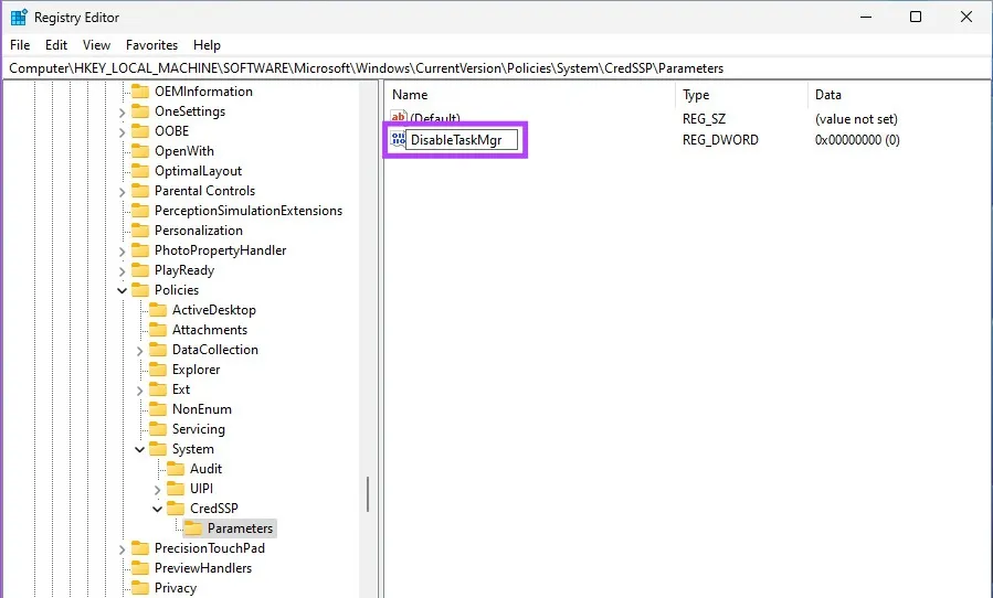 Đặt tên khóa mới là AllowEncryptionOracle