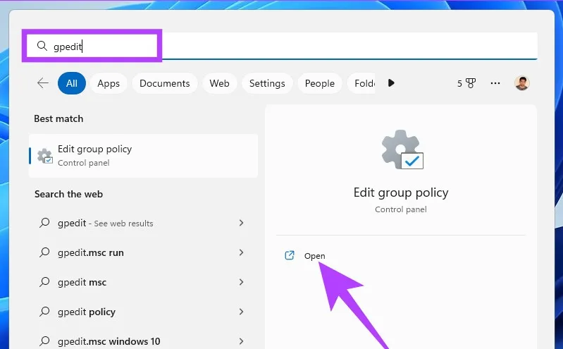 Mở Local Group Policy Editor bằng lệnh gpedit.msc