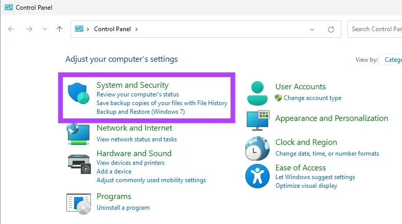 Truy cập Windows Defender Firewall qua Control Panel