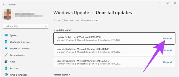 Xem danh sách các bản cập nhật Windows đã cài đặt