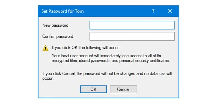 Nhập mật khẩu mới hai lần và nhấn OK để hoàn tất đổi mật khẩu mở máy tính