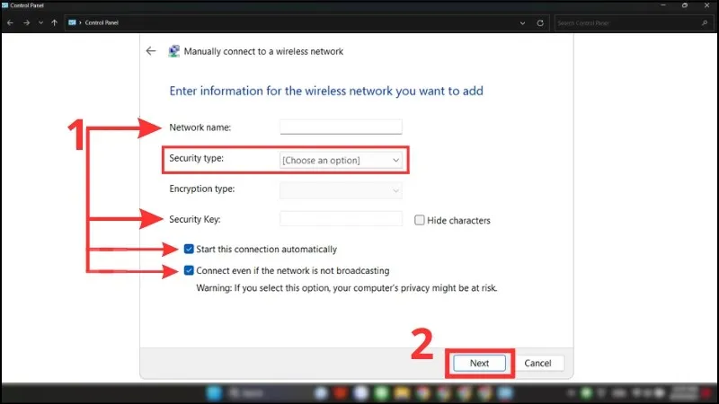 Nhập Network name bạn muốn kết nối 