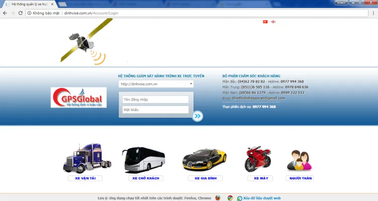 Giao diện đăng nhập phần mềm định vị xe