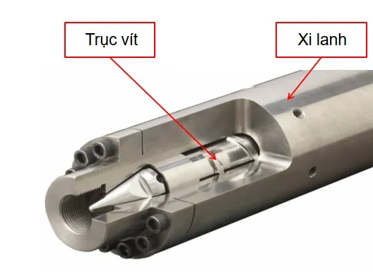 Hệ thống xi lanh trục vít máy ép nhựa hoàn chỉnh, đảm bảo quy trình ép phun hiệu quả.