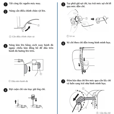 Cách lắp máy may Brother: hình ảnh hướng dẫn xỏ chỉ trên máy